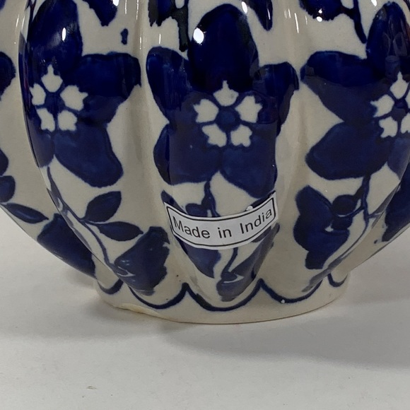 Vintage Blue White Handpainted Porcelain Pumpkin - Picture 8 of 10